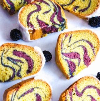 Buttery and moist vanilla bundt cake with berry swirls