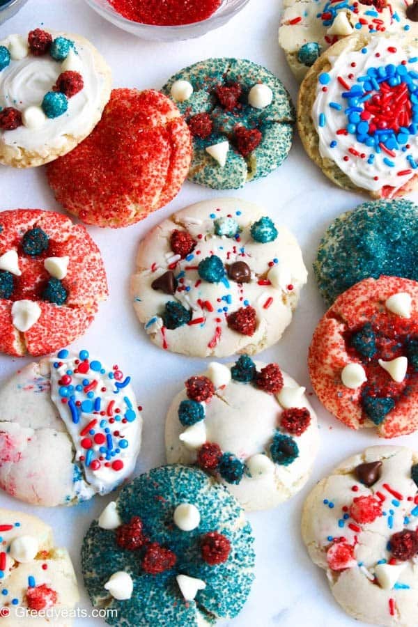 fourth of july cookies with cake mix, easy, quick and chewy