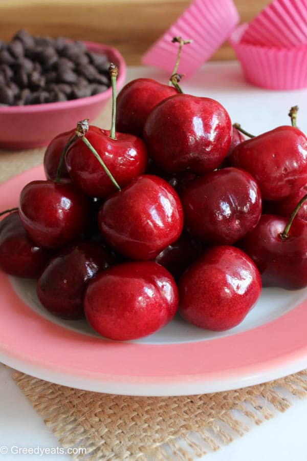 Cherries for healthy chocolate muffins