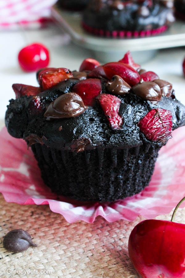 Healthy chocolate muffins with chocolate chips