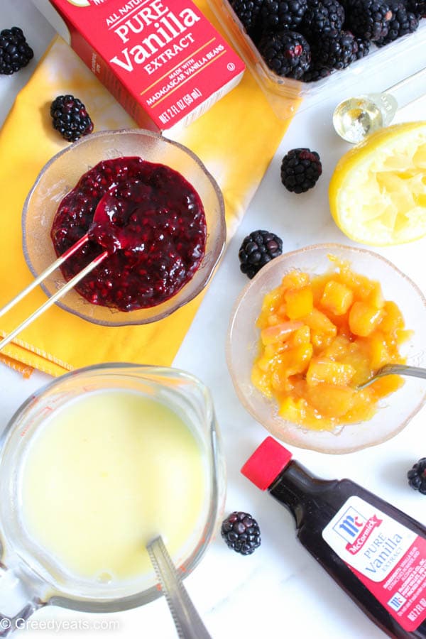 Peach and berry coffee crumb cake ingredients