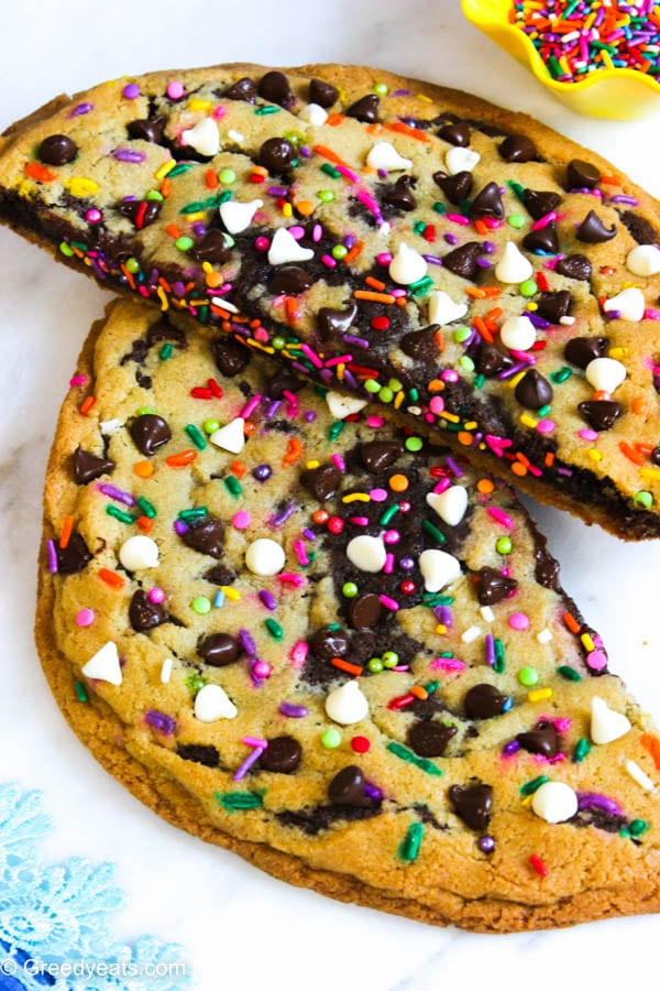 Giant birthday cookie recipe stuffed with brownies and sprinkles