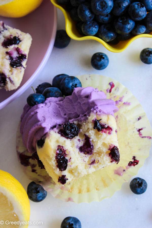 Lemon blueberry cupcakes for two