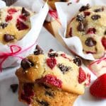 Easy strawberry muffins recipe with fresh strawberries and chocolate chips