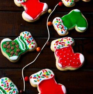 Small batch of Christmas sugar cutout cookies with easy sugar icing