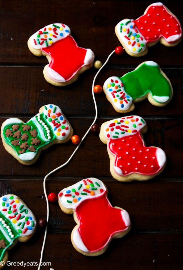 Small batch of Christmas sugar cutout cookies with easy sugar icing