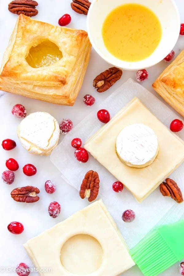 Cranberry brie puff pastry assembly