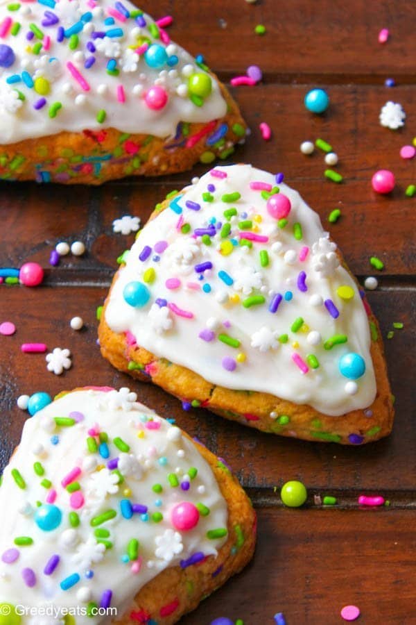 Easy scones with vanilla glaze and sprinkles. This is the best scone recipe with heavy cream that you will ever make!