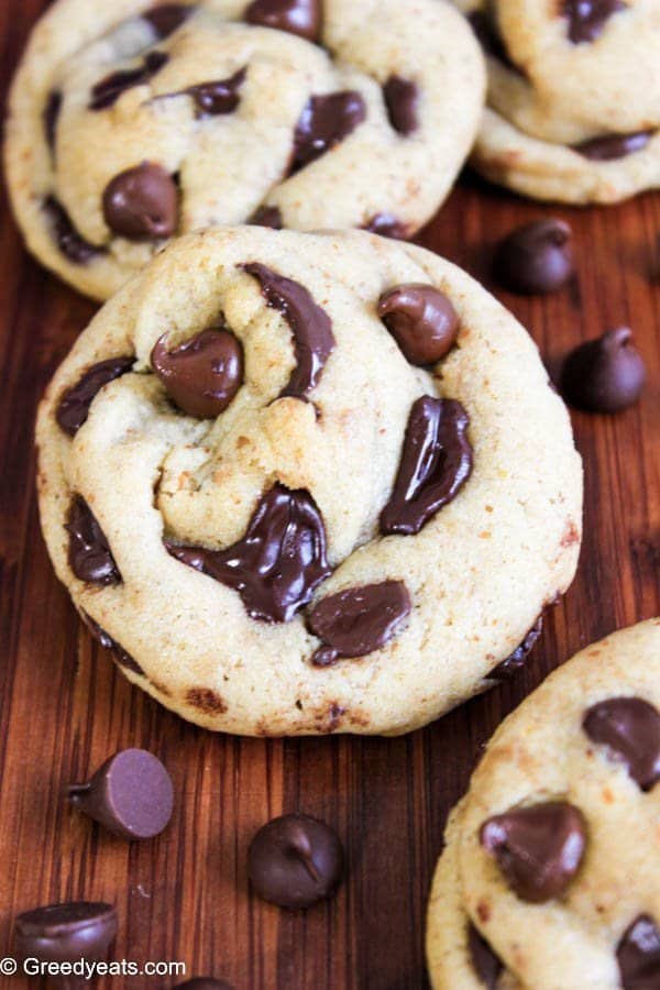 Best soft small batch chocolate chip cookie recipe with chocolate chips and chocolate chunks is so thick and chewy all the way!