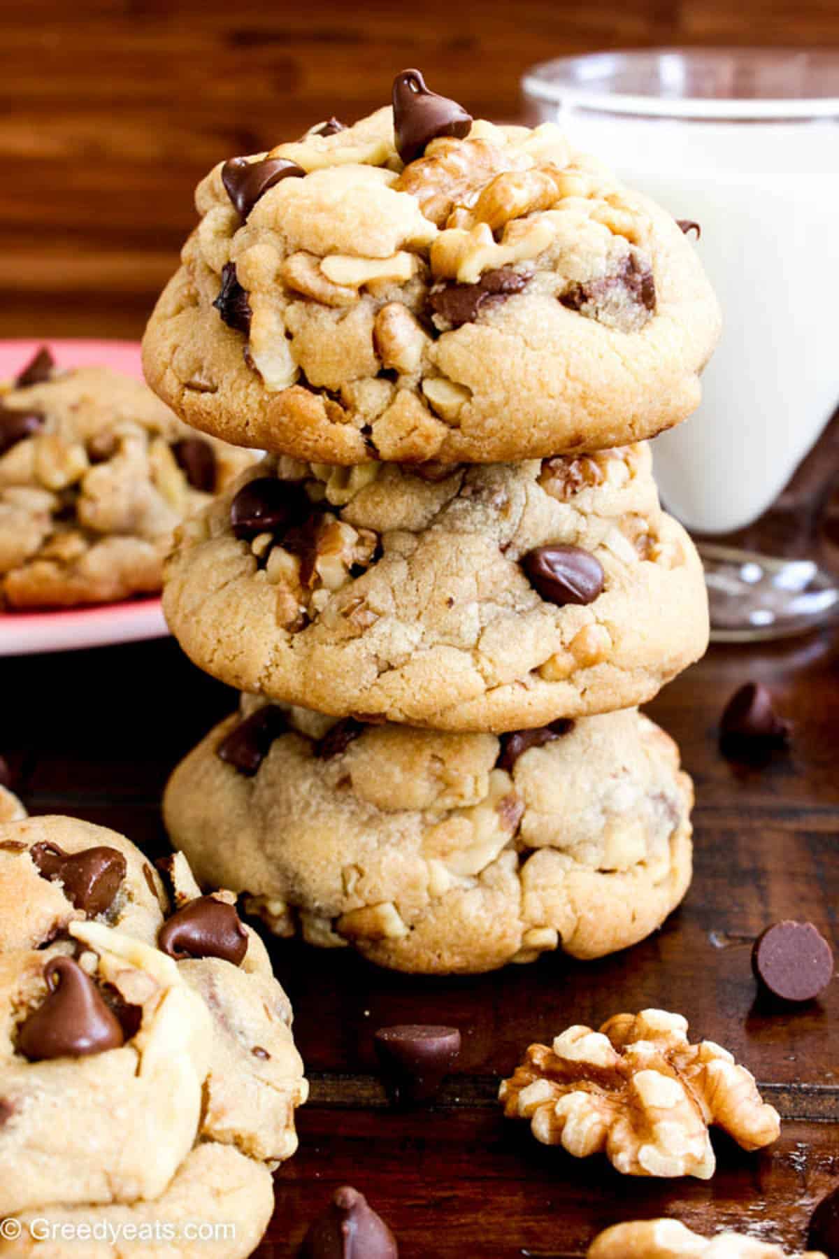 The best Chocolate Chip Cookies recipe filled with walnuts and melty chocolate chips.