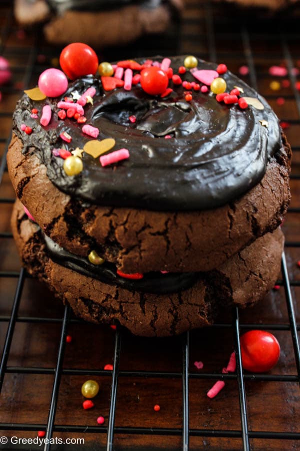 Thick and fudgy Chocolate Brownie Cookies topped with Chocolate Ganache.