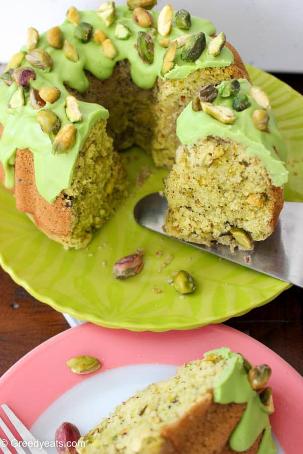 Pistachio bundt cake made with real pistachios( no atrificial pudding)