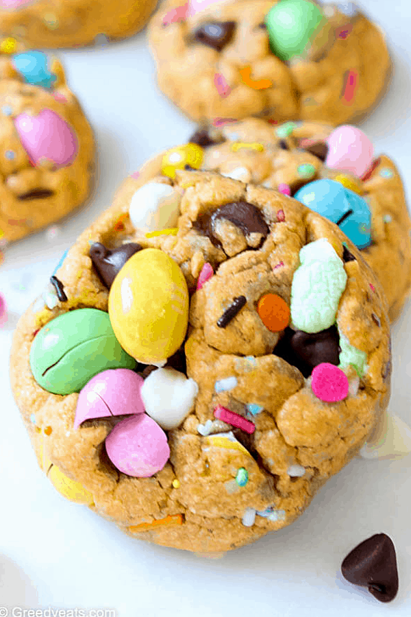 Meet my most favorite easter cookies of all time-puffy soft chewy chocolate chip cookies.