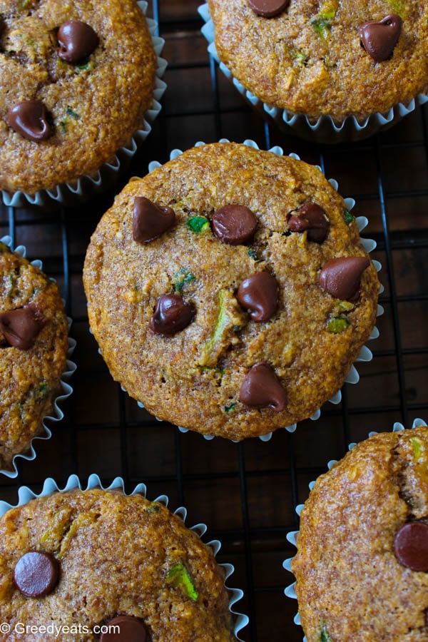 Sweetened with honey, filled with almond butter, oats, honey, banana and zucchini these blender banana oatmeal muffins are the best snack treat!