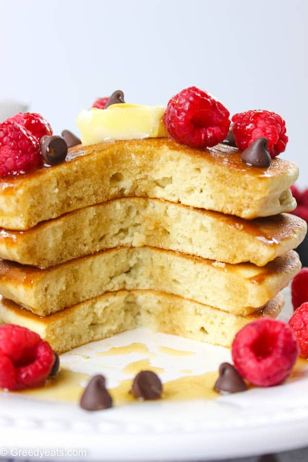 Ultimate recipe for quick and easy pancakes made with baking powder. You will lick your plate clean!