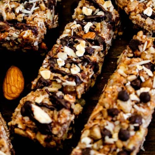 Healthy Granola Bars Recipe with crunchy nuts and chocolate