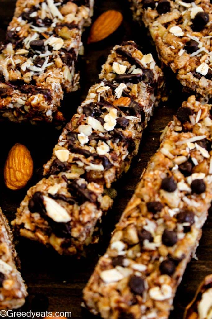 Healthy Granola Bars Recipe with crunchy nuts and chocolate