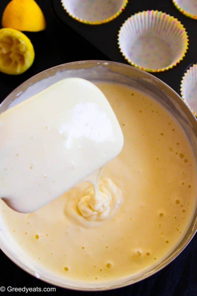 Creamy Lemon Cupcake batter for The Best Lemon Cupcakes Recipe!