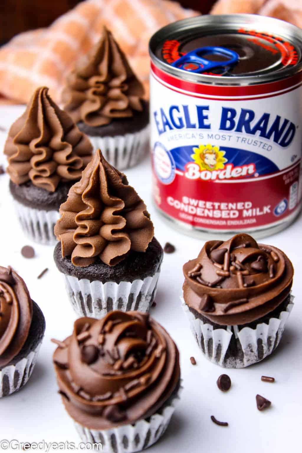 Best mini chocolate cupcake recipe frosted with rich chocolate frosting!