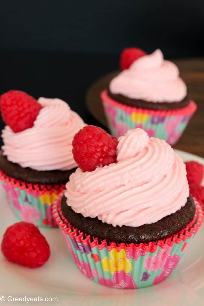 Vegan chocolate cupcake recipe with raspberry frosting