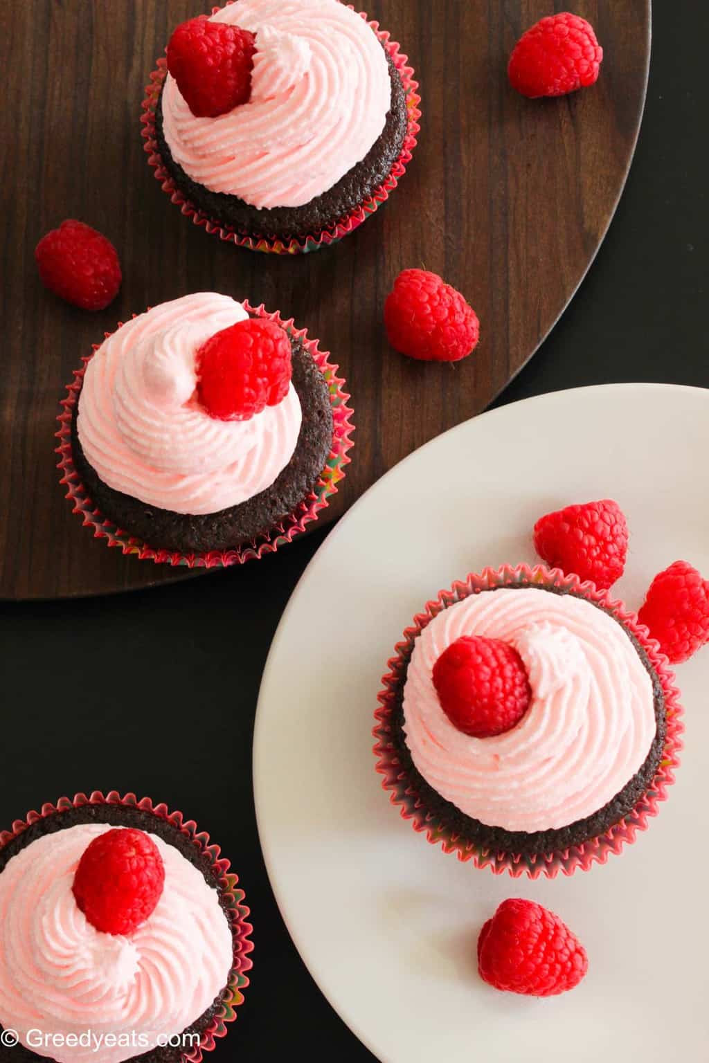 Vegan chocolate cupcake recipe with raspberry frosting