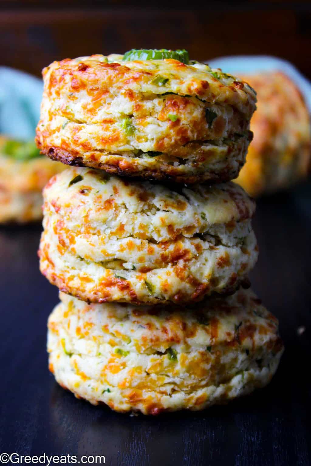 Homemade and easy Jalapeno Biscuits made with cheddar cheese, buttermilk, butter, salt and garlic powder.