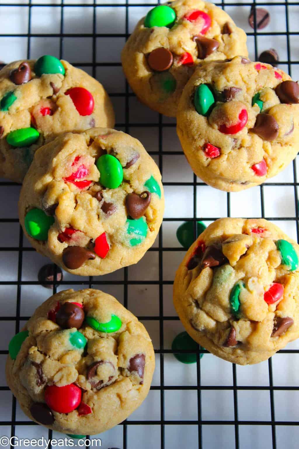 Small Batch Monster Cookies cooling down on a wire rack.