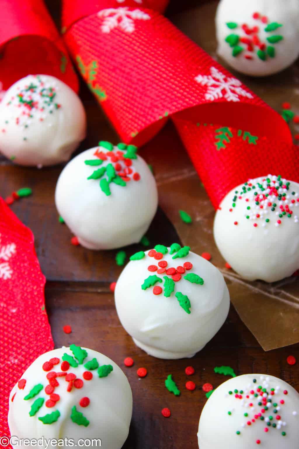 Christmas Sugar Cookie Truffles made with 3 simple ingredients and is a no bake recipe.