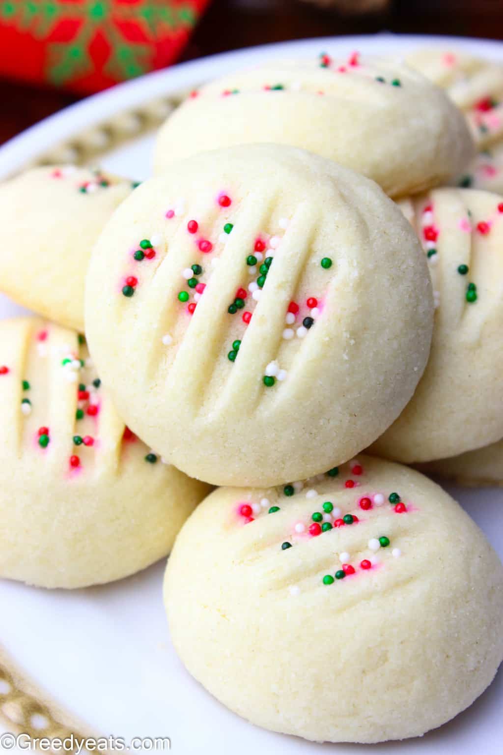 Puffy buttery and melt in your mouth soft shortbread cookies for your Christmas Cookie Tray!