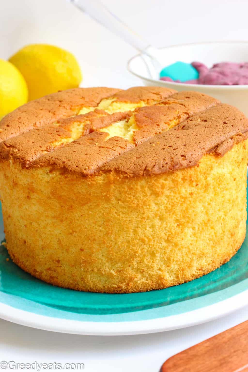 Lemon Chiffon Cake Recipe (with Blackberry Glaze) - Greedy Eats