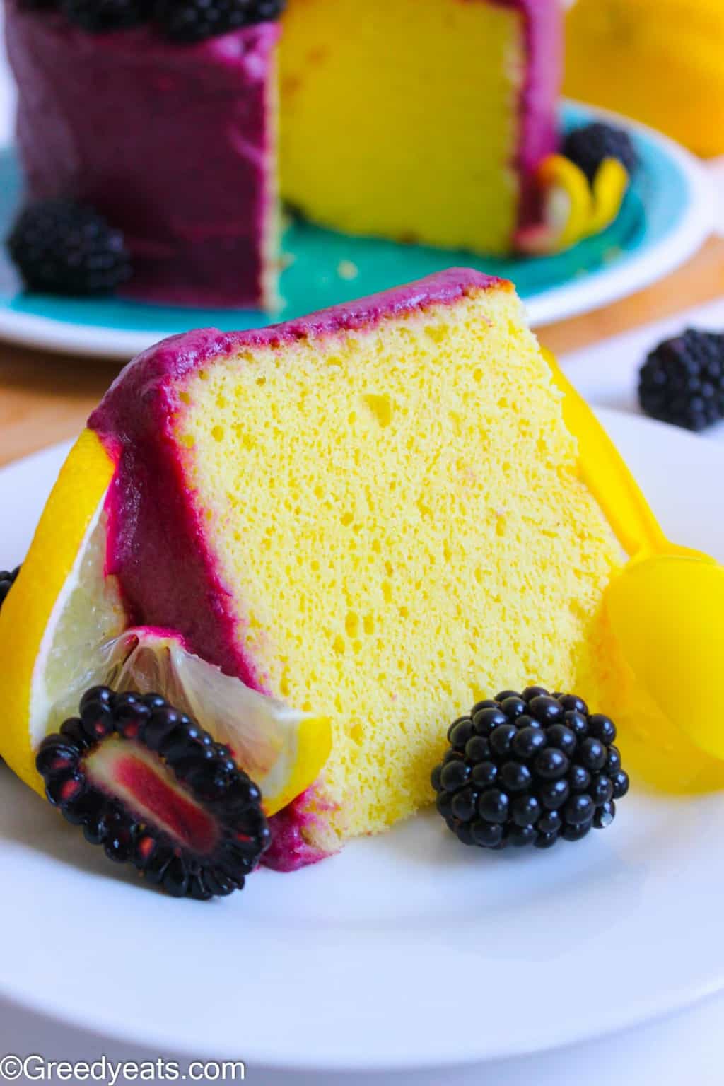 Lemon Chiffon Cake Recipe (with Blackberry Glaze) - Greedy Eats