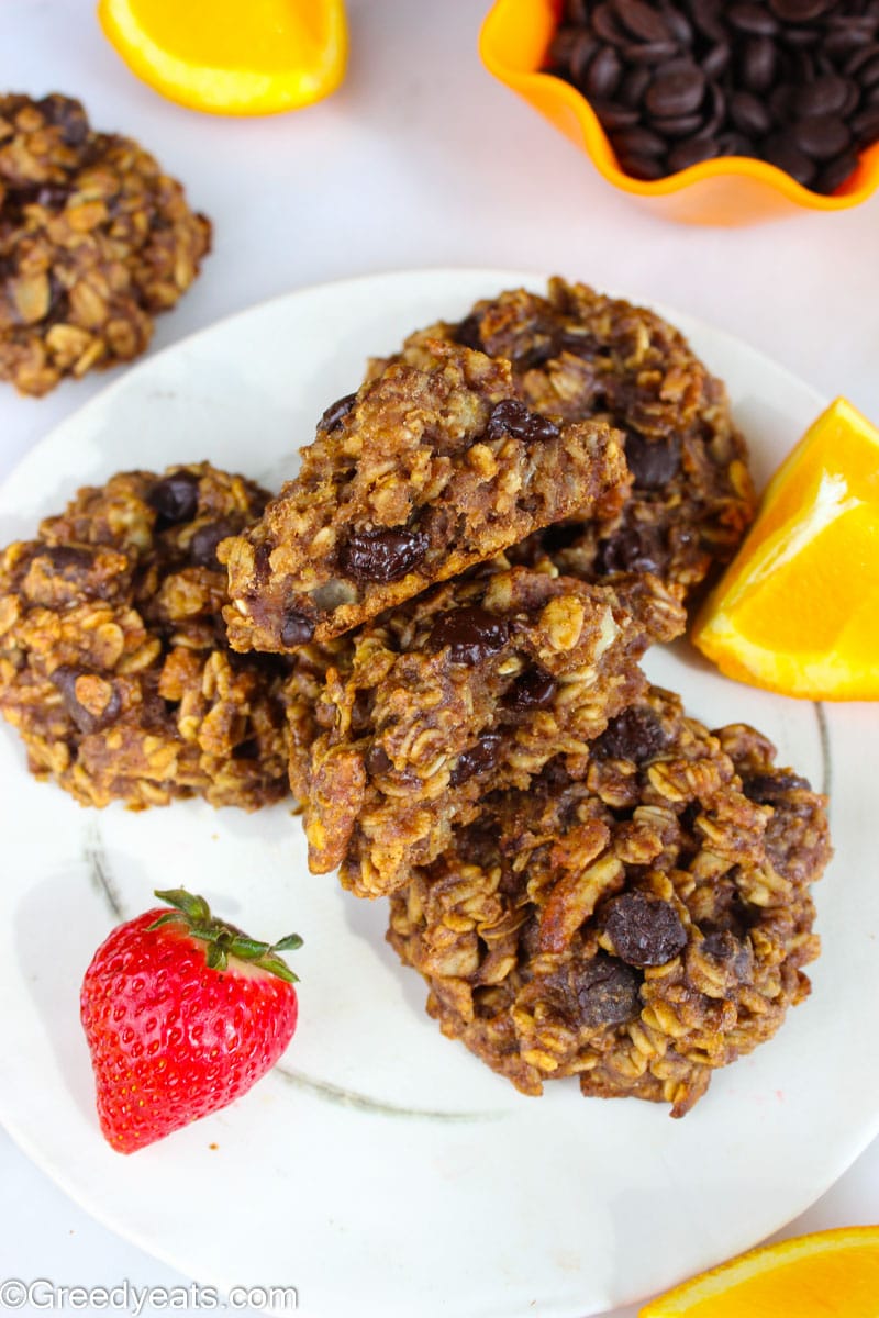 Thick and hearty Breakfast Cookies made with oats, honey, nut butter and banana.
