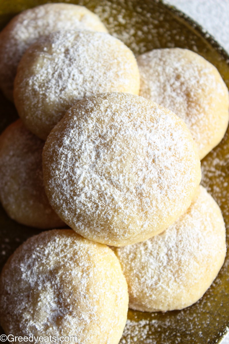 Cream Cheese Cookies topped with confectioners' sugar are perfect for your Christmas Tray.