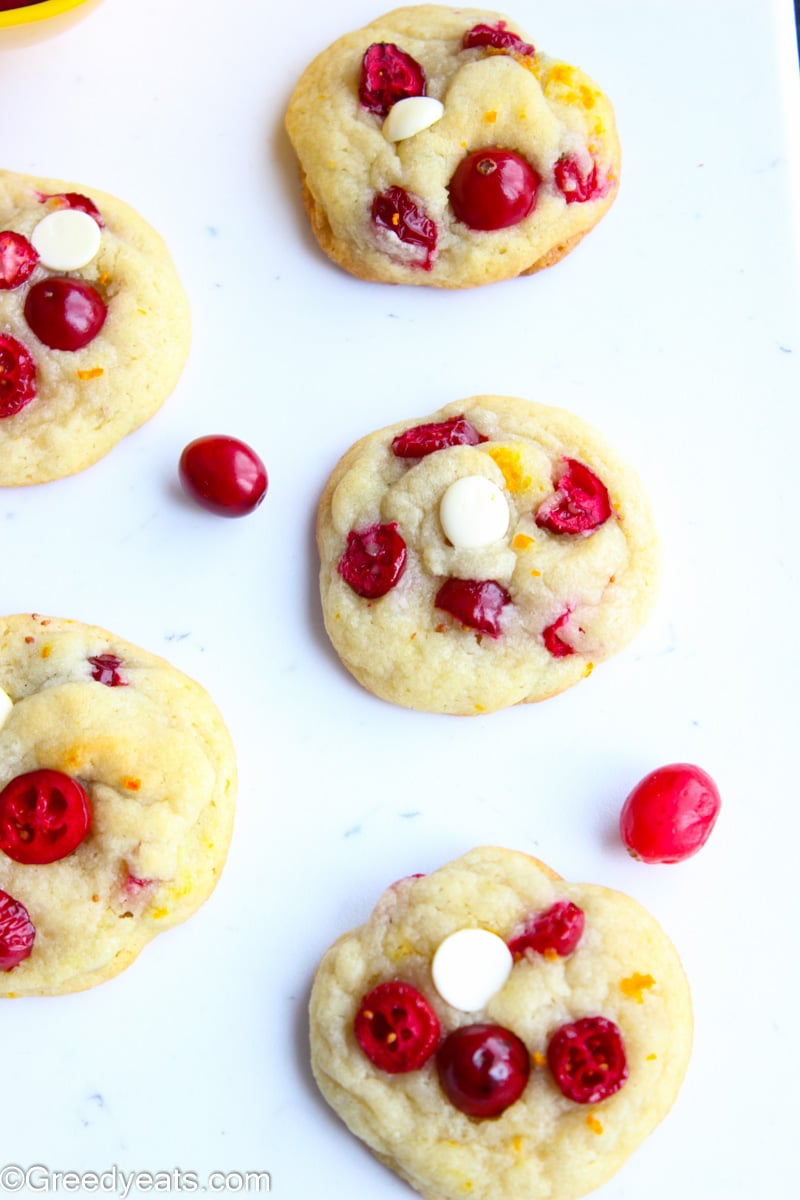 Freshly baked Cranberry Cookies studded with fresh cranberries and white chocolate.