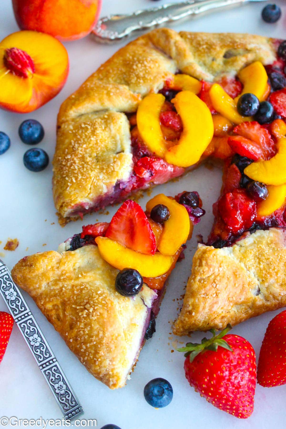 Peach Galette Recipe made with all butter pie crust and filled with fruity filling.
