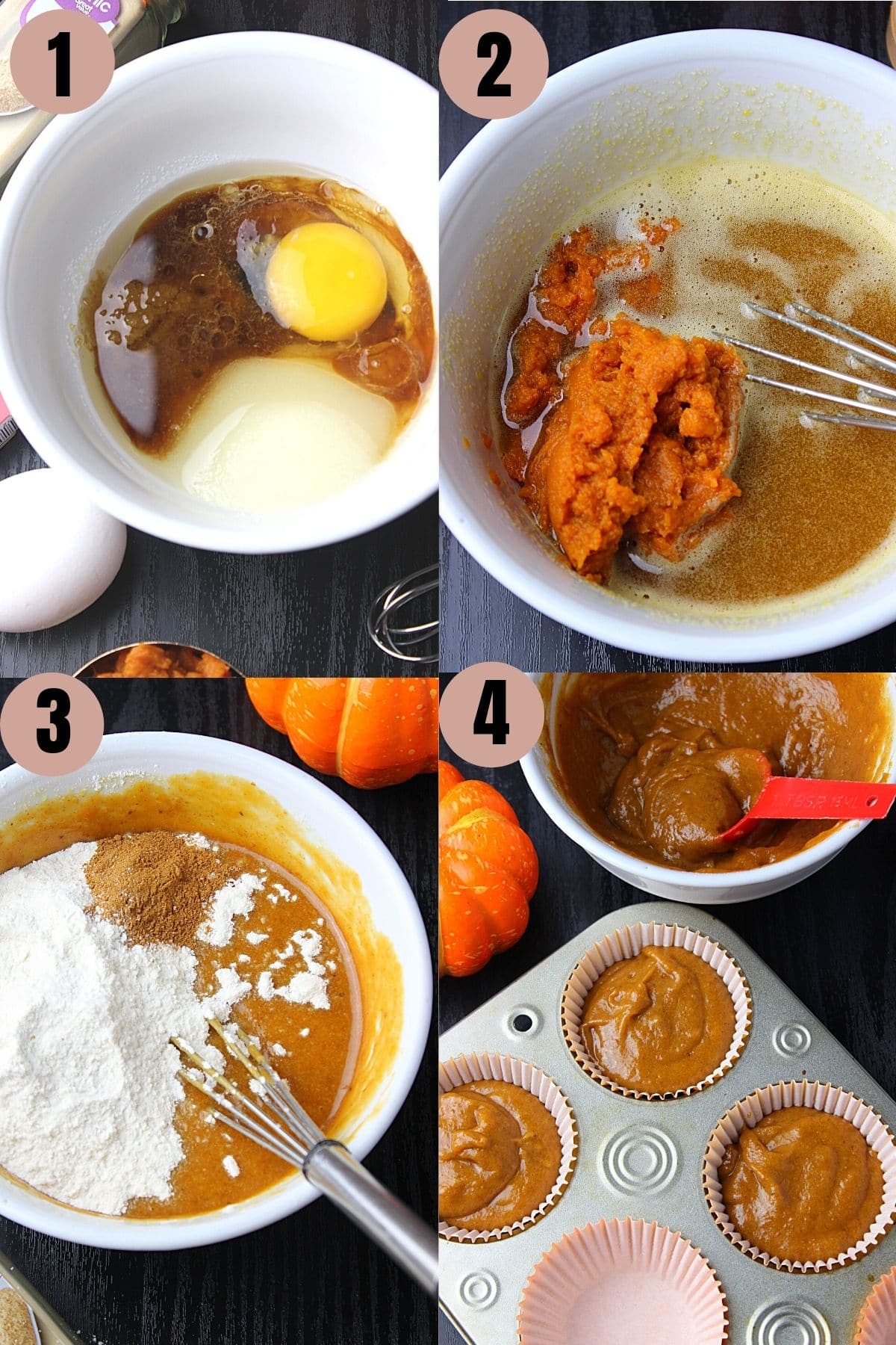 Step by step process of how to make Pumpkin Cupcakes from scratch.