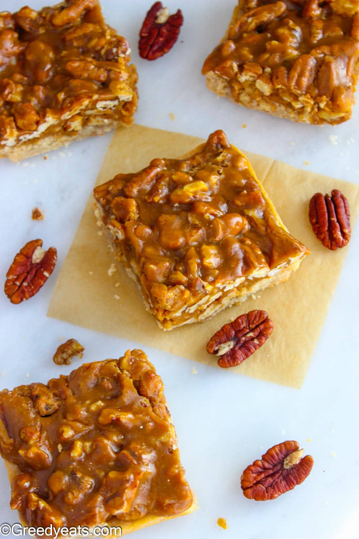 Sweet and gooey Pecan Pie Bars made with an easy and buttery shortbread crust.