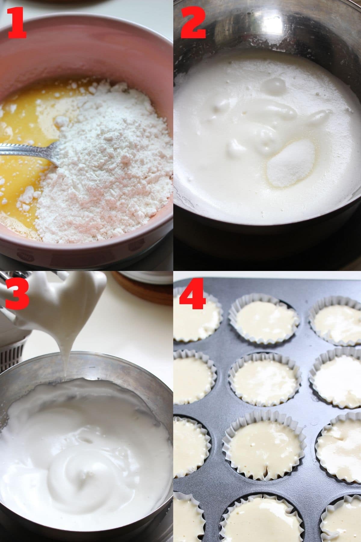 Step by step process of how to make mini vanilla cupcakes.