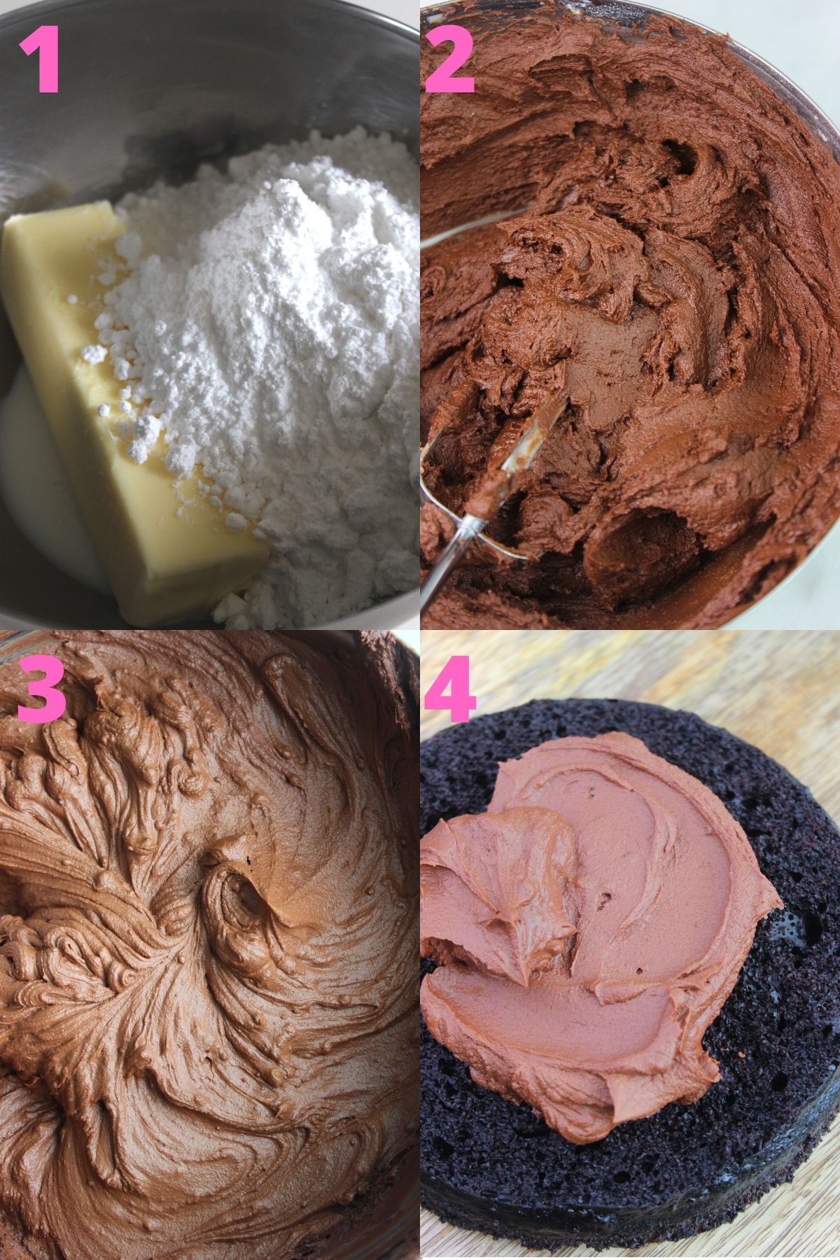 Step by step process of how to make a rich and easy chocolate frosting.