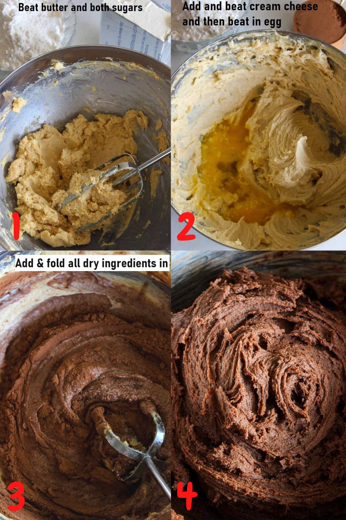 Step by step process of how to make double chocolate cookies from scratch.