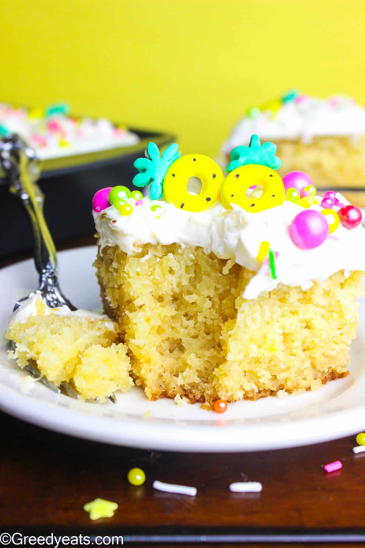 Made with 7 ingredients, soft and fluffy Pineapple Cake with cream cheese frosting.