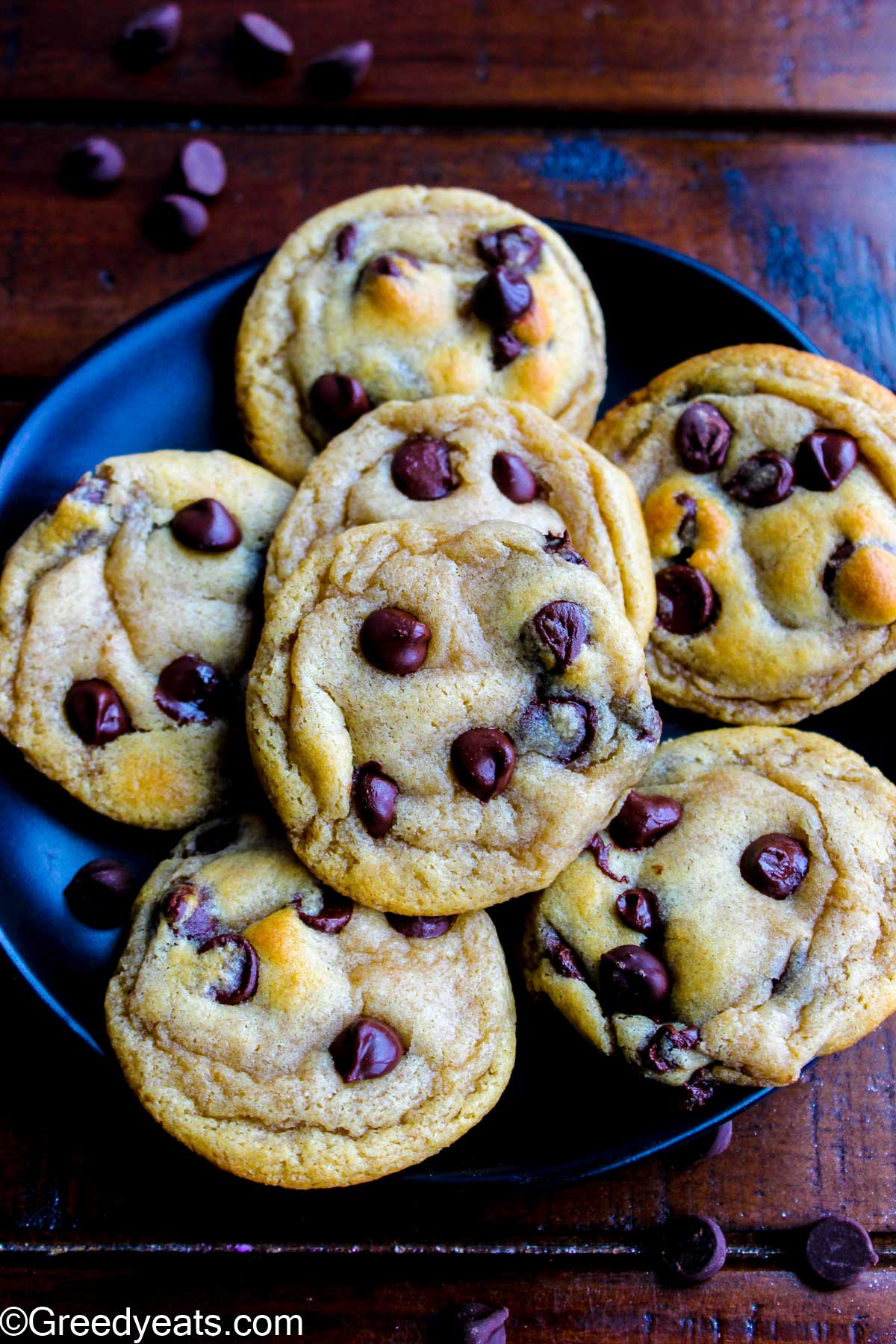 Chocolate Chip Cookies with cream cheese, brown butter, granulated sugar, brown sugar, chocolate chips and a little cornstarch.