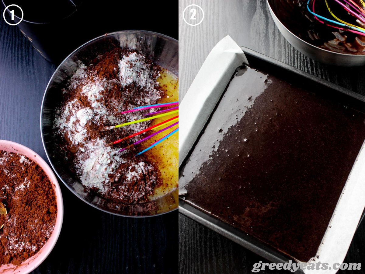 Step by step process on how to make chocolate cake batter.