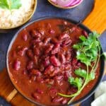 Kidney Beans Recipe made with dry red kidney beans, aromatics and spices, served in a large bowl.