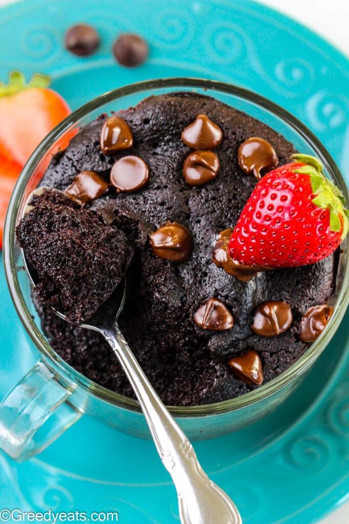 Moist and decadent Chocolate Microwave Mug Cake baked in 1 and ½ minutes.
