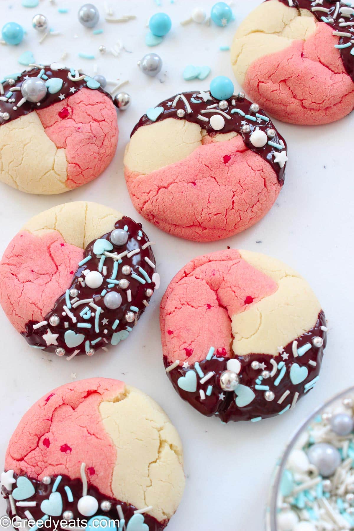 Soft and chewy Cake mix Neapolitan Cookies with strawberry, vanilla and chocolate flavors.