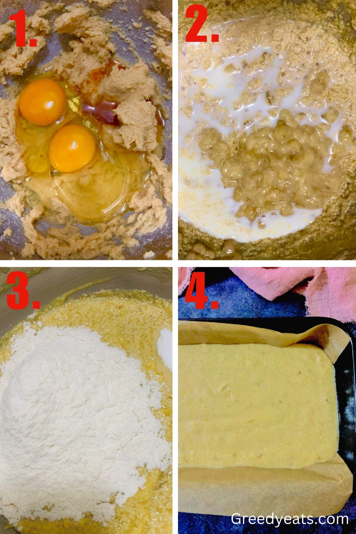 Step by step visual on how to make banana bread recipe