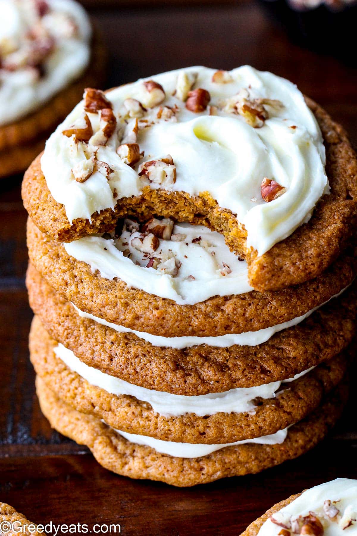 Soft and chewy Carrot Cake Cookies topped with an easy cream cheese frosting.
