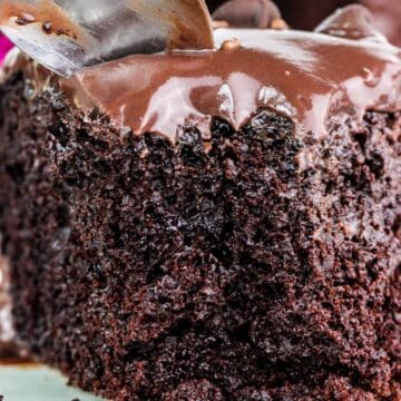 Easy Chocolate Ganache Cake made with simple ingredients and topped with chocolate ganache.