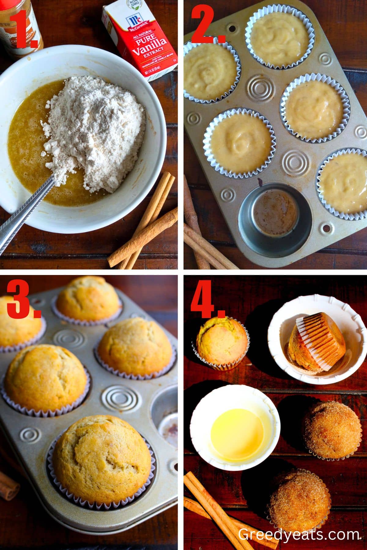 step by step tutorial on how these banana muffins come together.